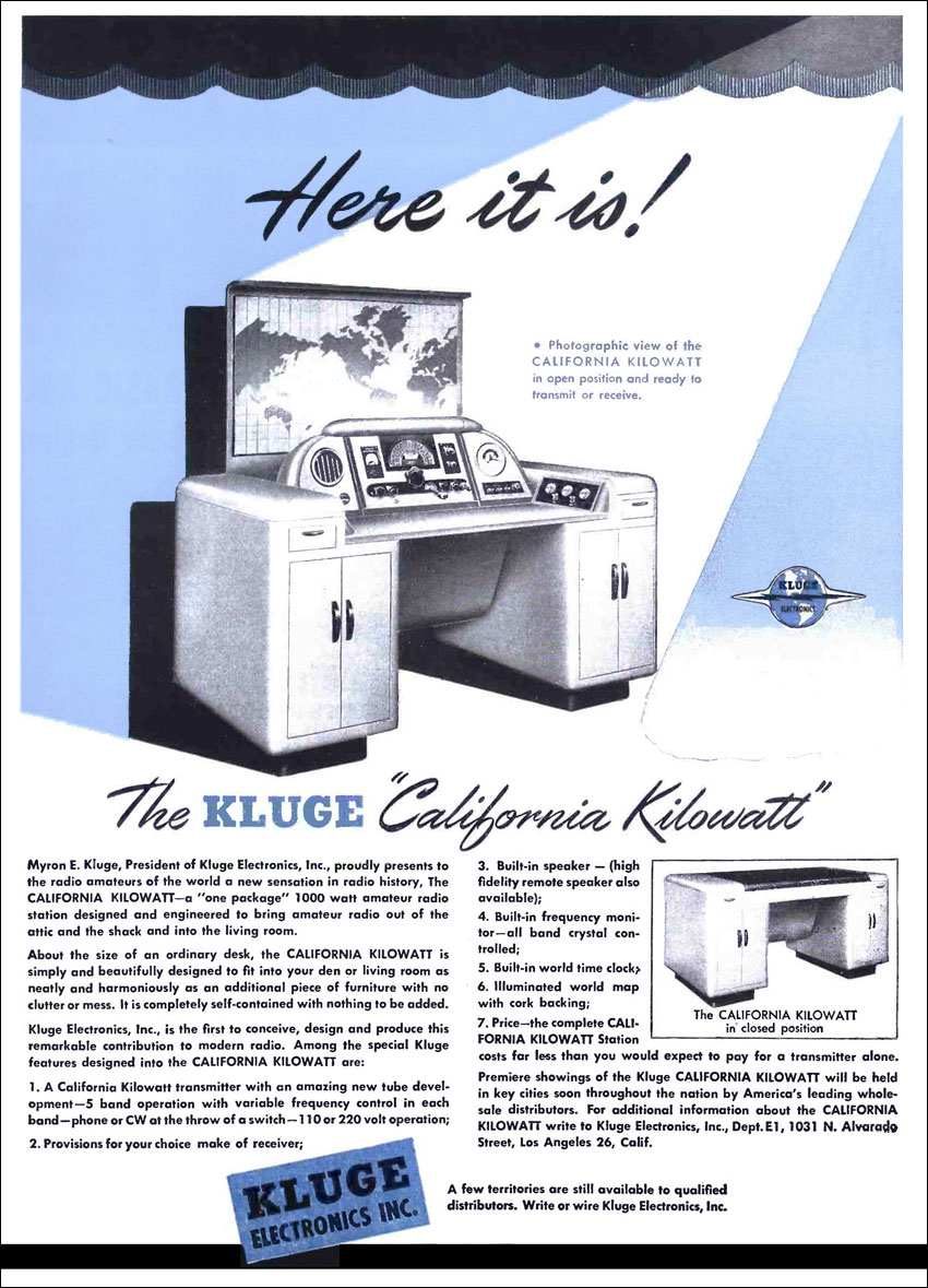 Full page advert for the California Kilowatt complete ham station in a desk