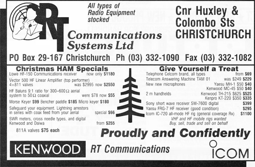 Advert for RT Communication Systems Ltd in Christchurch, 1993