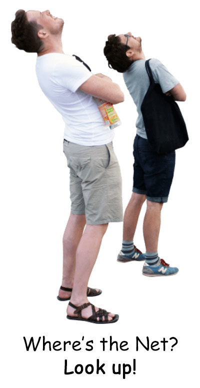 Stock photo of 2 people looking up