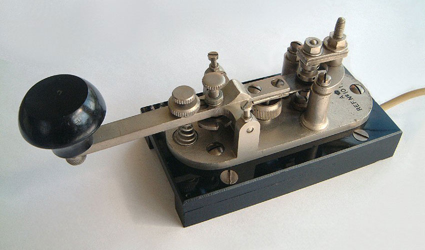 Straight Morse key, silver colour on black base