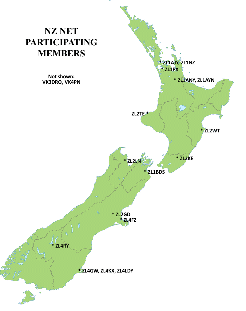 Map showing locations of NZ Net members, as of 22 Sept 2026